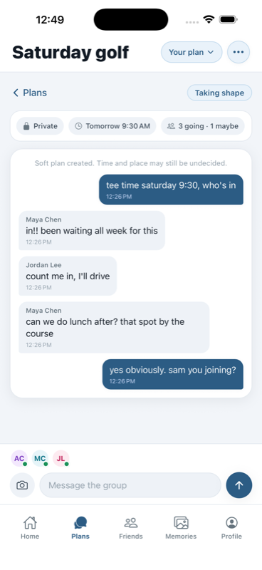A Rovvy plan group chat firming up Saturday golf plans